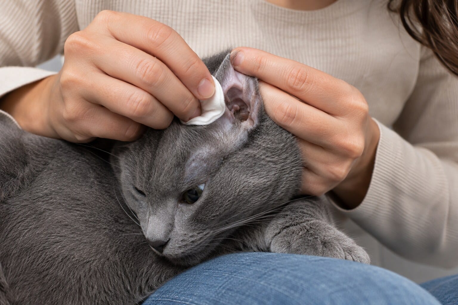 Чистка ушей у кошек